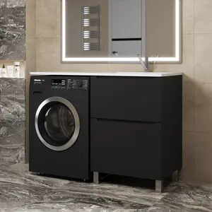 Тумба под стиральную машину напольная Uperwood Tanos 60, черная, 2/3 ящика