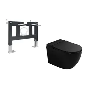 Комплект ABBER подвесной унитаз Bequem AC1108PMB белый с импульсным смывом с инсталляцией AC0101P