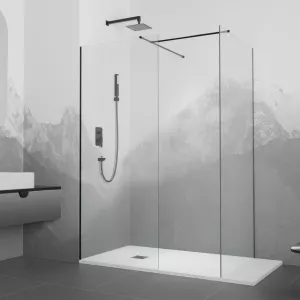 Перегородка для душа RGW WA-020B (WA-010B (2 шт.) + S-1220 B), Цвет стекла: прозрачное, Цвет профиля: Черный, Выбрать размер: 700*700