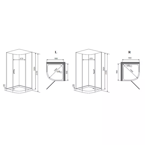 Душевая кабина четверть круга Timo Premium ARMO H-506 90х90х215 стекл.крыша, изображение 6