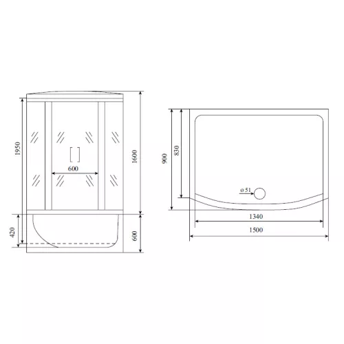 Душевая кабина  прямоугольная Timo LUX  T-7750/7770 высокий поддон, Выбрать размер: 150x88, Внешний вид: маленькое зеркало, изображение 14
