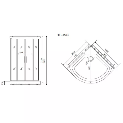 Душевая кабина четверть круга Timo Lux TL низкий поддон, Выбрать размер: 100х100, Комплектация: гидромассаж, изображение 2