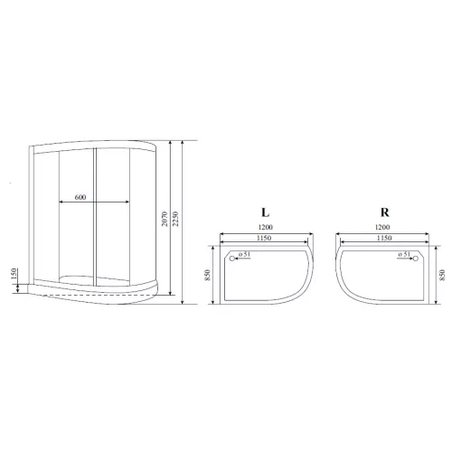 Душевая кабина асимметричная Timo LUX T-7702 L/R 120*85, Ориентация: Левая, изображение 2