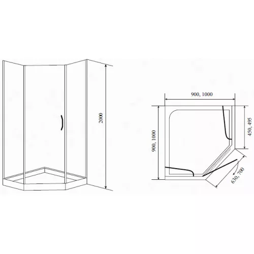 Душевое ограждение TIMO BY-839 прозрачное стекло с поддоном, Выбрать размер: 100х100, изображение 2
