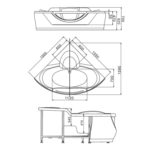 Акриловая гидромассажная ванна  Gemy G9025  155*155, Комплектация: без гидромассажа, изображение 4