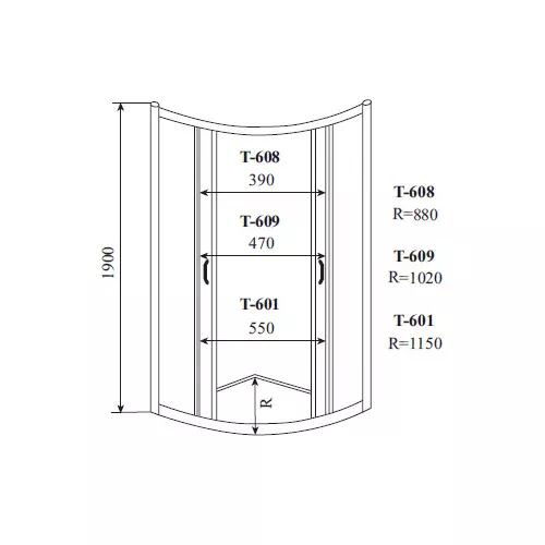 Душевое ограждение TIMO ALTTI четверть круга прозрачное стекло без поддона, Цвет стекла: прозрачное, Выбрать размер: 100х100, изображение 6
