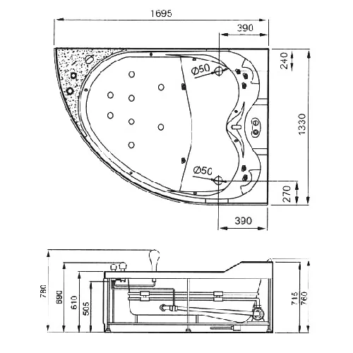 Акриловая гидромассажная ванна Gemy G9086, Ориентация: Правая, Комплектация: гидромассаж, аэромассаж, электр.пульт,хромотерапия, изображение 4