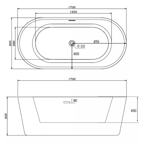 Акриловая ванна ABBER AB9209 170х80, Выбрать цвет: Белый, изображение 17