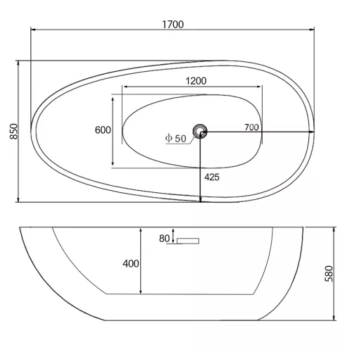 Акриловая ванна ABBER AB9211 170х80, Выбрать цвет: Белый, изображение 15