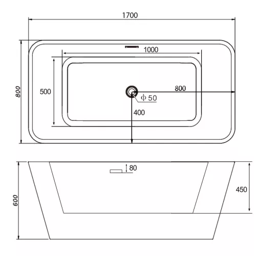 Акриловая ванна ABBER AB9212-1.7 170х80, изображение 3