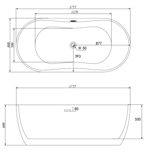 Акриловая ванна ABBER AB9219 175*80, Комплектация: без аэромассажа, изображение 8