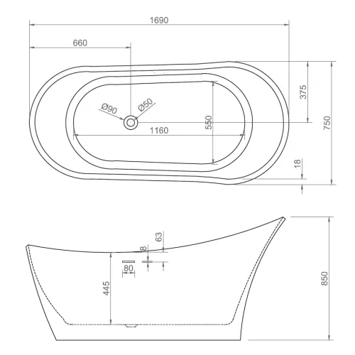 Акриловая ванна ABBER AB9245 169х75, изображение 11