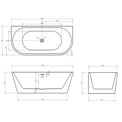 Акриловая ванна Abber AB9216-1.7MB  170х80, Выбрать цвет: Чёрный, Выбрать размер: 170х80, изображение 12