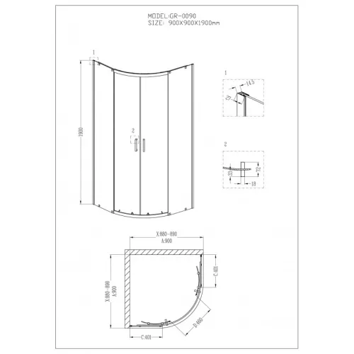 Душ.ограждение GR-0090 Classic 90*90*190 полукруг, двери раздвижные, изображение 7