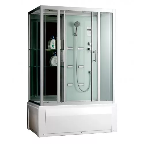 Душевая кабина Frank  пристенная, высокий поддон F553-1/F555-1/F556-1/F557-1 баня/без бани, Цвет стекла: прозрачное, Цвет профиля: Хром, Тип поддона: Высокий, Выбрать размер: 150x85, Комплектация: без бани