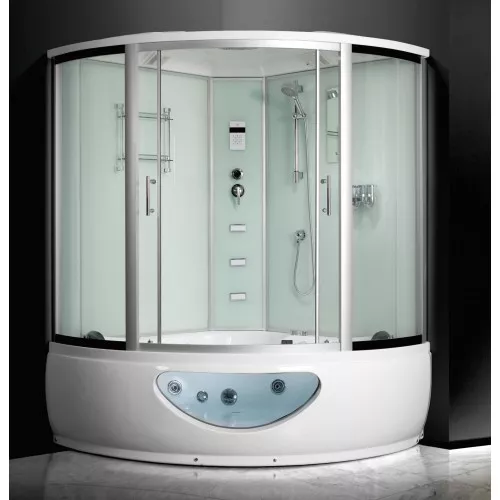 Душевой бокс Frank  угловой F651/F652 с баней/без бани, Цвет стекла: прозрачное, Цвет профиля: Хром, Тип поддона: Высокий, Выбрать размер: 130x130, Комплектация: без бани, изображение 2