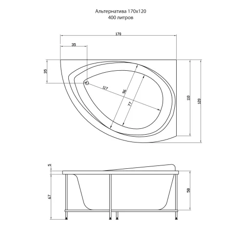 Акриловая ванна Aquatika Альтернатива 170*120, Ориентация: левая, Комплектация: Standart, изображение 3