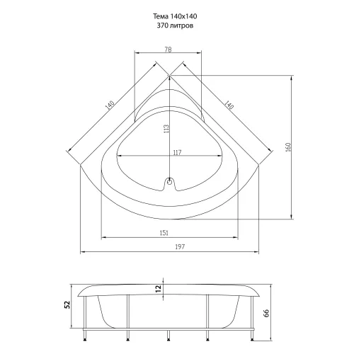 Акриловая ванна Aquatika Тема угловая, Выбрать размер: 140х140, Комплектация: Standart, изображение 3