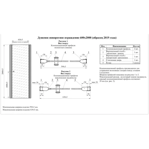Душевая дверь Radomir ДЕЛАЙТ поворотная, Выбрать размер: 60х200, Цвет стекла: матовое, изображение 2