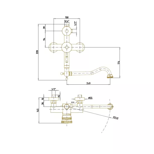 Bronze De Luxe Windsor Комплект для ванной и душа одноручковый, Излив (см): 25, изображение 4