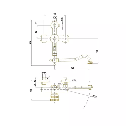Bronze De Luxe Windsor  Комплект для ванной и душа двухручковый, изображение 4