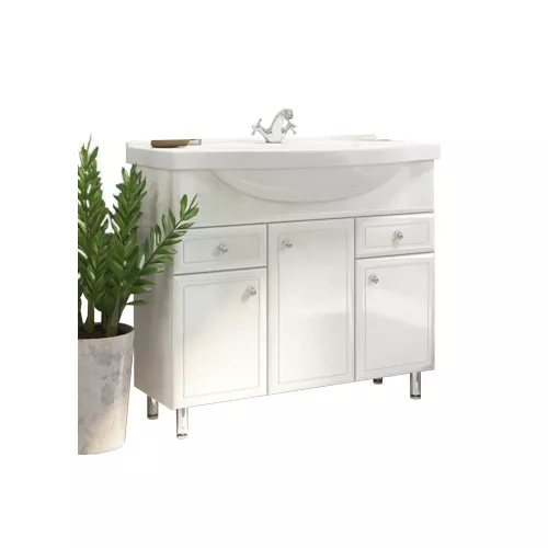 COMFORTY. Тумба-умывальник "Сочи-85/100" белый глянец с раковиной, Выбрать размер: 100, Выбрать цвет: Белый, Комплектация: раковина Эльбрус-100