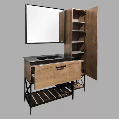 Тумба-умывальник Comforty  Бредфорд дуб темный с черной раковиной 75/90, Выбрать цвет: дуб темный , Комплектация: с черной раковиной 90, изображение 6