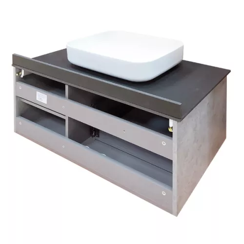 COMFORTY. Тумба-умывальник "Эдинбург" бетон светлый с черной столешницей, с раковиной COMFORTY, Выбрать цвет: Бетон светлый, Выбрать размер: 90, Комплектация: раковина Comforty 78189, изображение 7