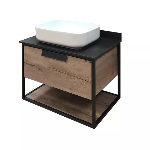 COMFORTY. Тумба-умывальник "Кёльн-75/90" дуб темный с черной столешницей, с раковиной, Выбрать цвет: дуб темный , Выбрать размер: 75, Комплектация: раковина Comforty T-Y9378, изображение 4