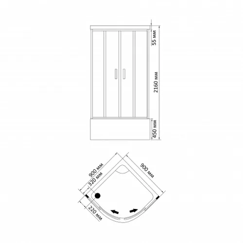 Душевая кабина четверть круга Bandhours STAR B 90х90х216, Высота поддона: 45, Цвет профиля: Хром, Тип поддона: Высокий, Выбрать размер: 90x90, изображение 5