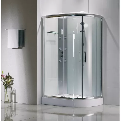 Душевая кабина с гидромассажем асимметричная Bandhours CRISTAL L/R, Цвет стекла: прозрачное, Высота поддона: 15, Цвет профиля: Хром, Тип поддона: Низкий, Выбрать размер: 80x120, Ориентация: левая