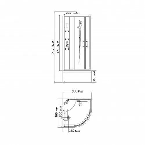 Душевая кабина с гидромассажем четверть круга Bandhours BORA B 90х90х217 см, Цвет стекла: прозрачное, Высота поддона: 36, Цвет профиля: Хром, Тип поддона: Высокий, Выбрать размер: 90x90, изображение 13