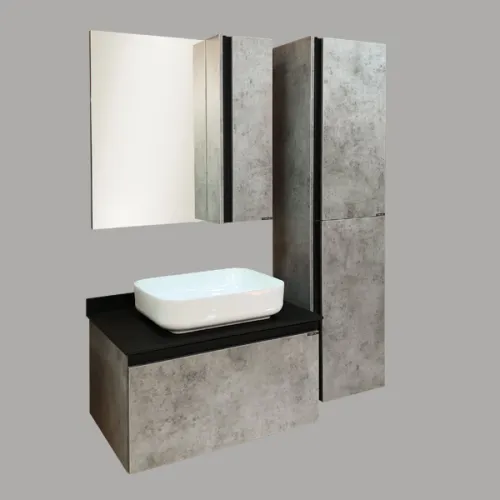 COMFORTY. Тумба-умывальник "Эдинбург" бетон светлый с черной столешницей, с раковиной COMFORTY, Выбрать цвет: Бетон светлый, Выбрать размер: 75, Комплектация: раковина Comforty T-Y9378, изображение 4