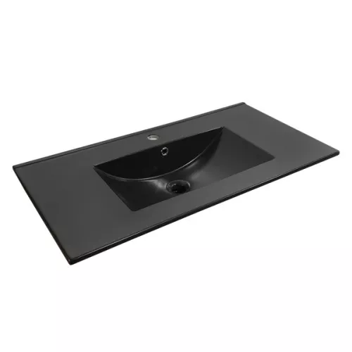 Тумба-умывальник Comforty  Бредфорд дуб темный с черной раковиной 75/90, Выбрать цвет: дуб темный , Комплектация: с черной раковиной 90, изображение 3