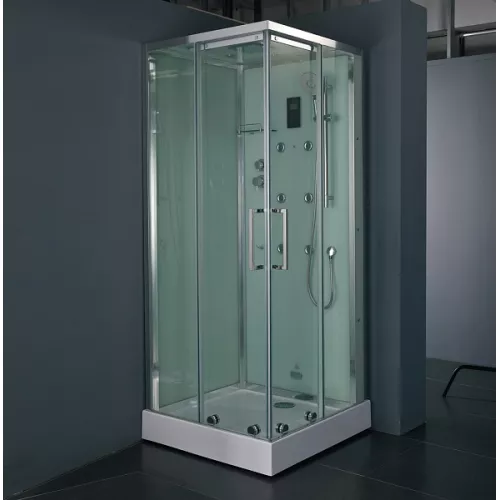 Душевая кабина с паром и гидромассажем квадратная Bandhours BETA L/R, Цвет стекла: прозрачное, Высота поддона: 15, Цвет профиля: Хром, Тип поддона: Низкий, Выбрать размер: 90x90, Ориентация: левая