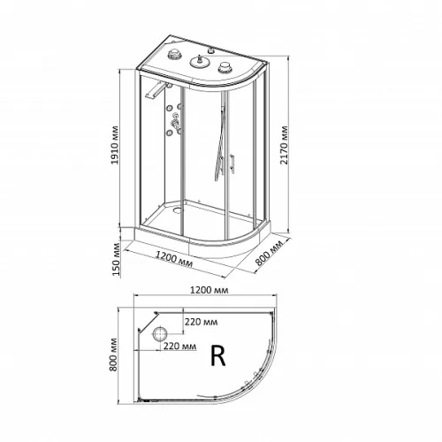Душевая кабина с гидромассажем асимметричная Bandhours CRISTAL L/R, Цвет стекла: прозрачное, Высота поддона: 15, Цвет профиля: Хром, Тип поддона: Низкий, Выбрать размер: 80x120, Ориентация: левая, изображение 9