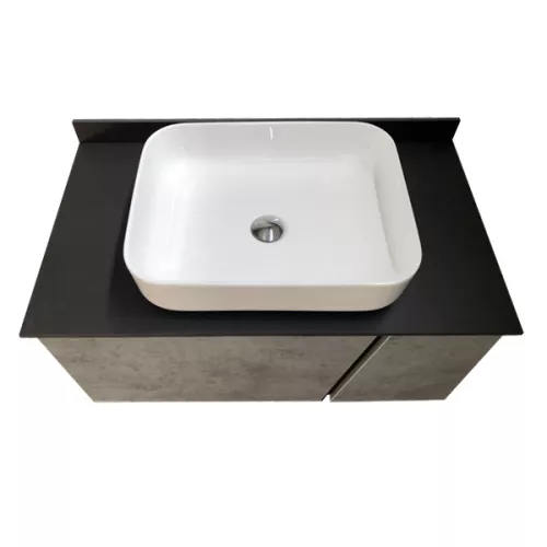 COMFORTY. Тумба-умывальник "Эдинбург" бетон светлый с черной столешницей, с раковиной COMFORTY, Выбрать цвет: Бетон светлый, Выбрать размер: 90, Комплектация: раковина Comforty 78189, изображение 3