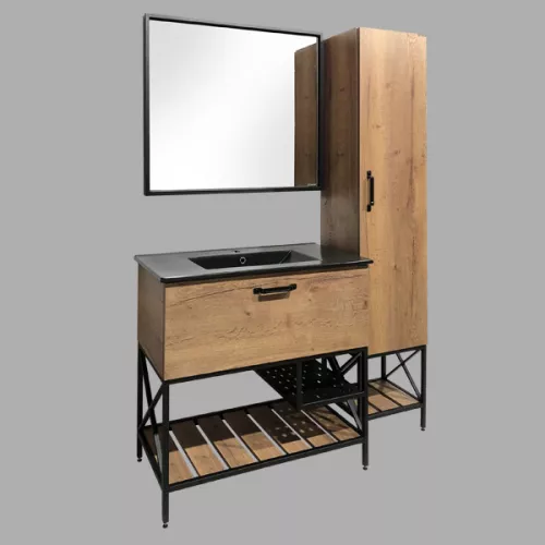 Тумба-умывальник Comforty  Бредфорд дуб темный с черной раковиной 75/90, Выбрать цвет: дуб темный , Комплектация: с черной раковиной 90, изображение 5