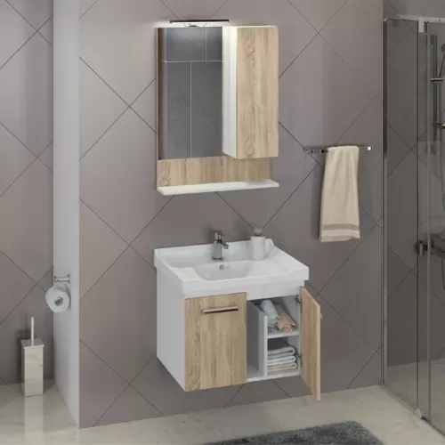 Зеркало-шкаф Comforty Рига, дуб сонома, Выбрать размер: 60, изображение 3