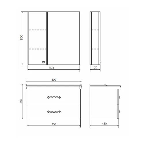 COMFORTY. Тумба-умывальник "Неаполь-65/80/100" белый глянец с раковиной COMFORTY, Выбрать размер: 80, Выбрать цвет: Белый глянец, Комплектация: раковина 50180, изображение 3