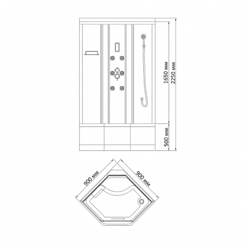 Душевая кабина с гидромассажем трапеция Bandhours CLIO B 90х90х225 см, Цвет стекла: прозрачное, Высота поддона: 50, Цвет профиля: Хром, Тип поддона: Высокий, Выбрать размер: 90x90, изображение 9