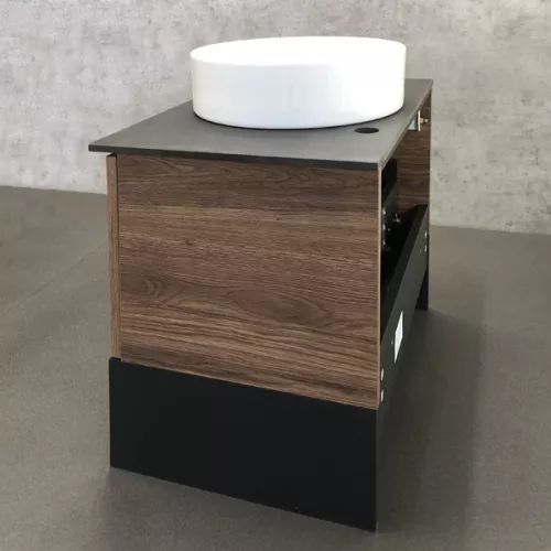 COMFORTY. Тумба-умывальник "Штутгарт-" дуб тёмно-коричневый с черной столешницей  c раковиной, Выбрать цвет: Дуб темно-коричневый, Выбрать размер: 60, Комплектация: раковина Comforty 9111, изображение 9