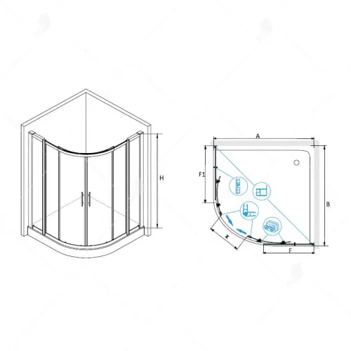 Душевой уголок RGW HO-512 (HO-51 + 2Z-42), Цвет стекла: прозрачное, Цвет профиля (вариация): Хром, Выбрать размер: 1100x1100, изображение 3