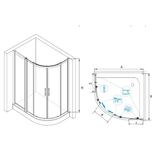 Душевой уголок RGW HO-61(HO-51 + Z-41), Цвет стекла: прозрачное, Цвет профиля: Хром, Выбрать размер: 1000x1300, изображение 3