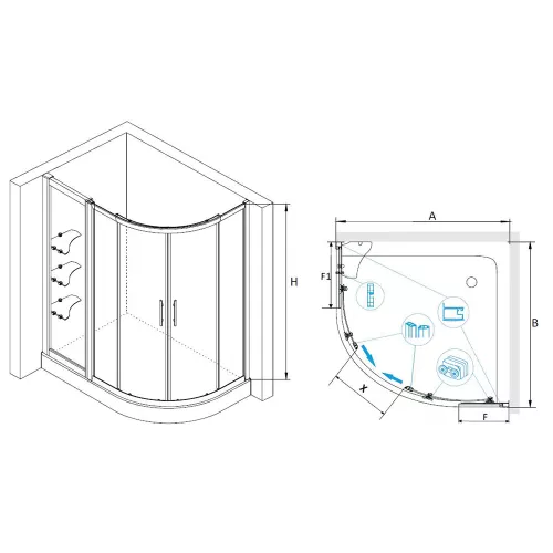 Душевой уголок RGW HO-62 (HO-51 + Z-42), Цвет стекла: прозрачное, Цвет профиля: Хром, Выбрать размер: 1000x1300, изображение 3