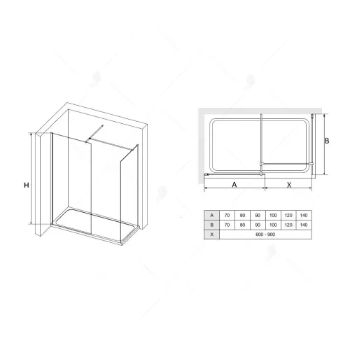 Перегородка для душа RGW WA-020 (WA-010 (2 шт.) + S-1220), Цвет стекла: прозрачное, Цвет профиля: Хром, Выбрать размер: 800*1000, изображение 2