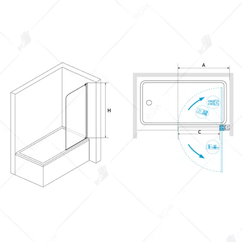Шторка на ванну RGW SC-01, Цвет стекла: прозрачное, Цвет профиля: Хром, Выбрать размер: 80, изображение 4
