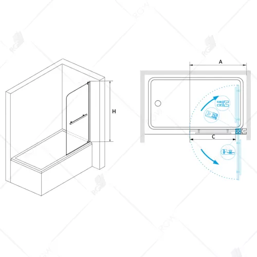 Шторка на ванну RGW SC-02, Выбрать размер: 80, Цвет стекла: прозрачное, изображение 3