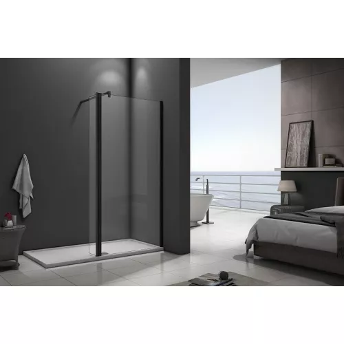 Душевая перегородка с доп панелью на лифтинговой петле Good Door WALK IN SP2  черный, Цвет стекла: прозрачное, Цвет профиля: Черный, Выбрать размер: 80