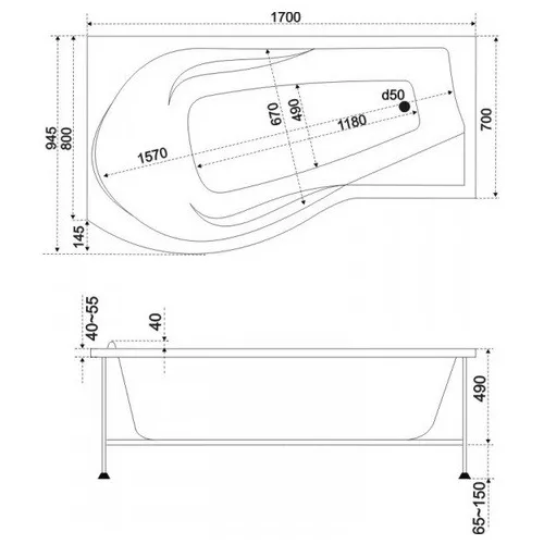 Ванна акриловая  BAS Капри 170*80 L/R, Ориентация: Левая, Комплектация: гидромассаж, изображение 5